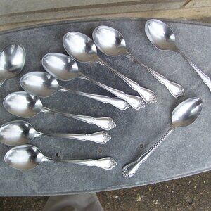 VINTAGE ONEIDA STAINLESS 1881 ROGERS - ARBOR ROSE - 10 SOUP SPOONS GOOD+